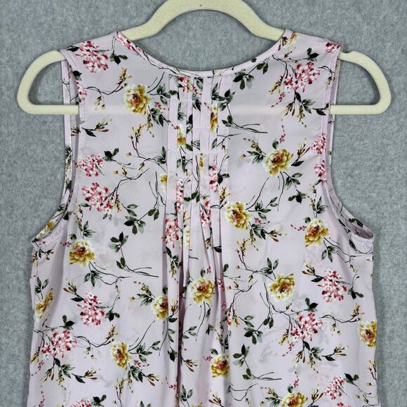 Bobeau Blouse Small Pink‎ Floral Pintuck Flowy Sheer Popover Feminine Cottage - Picture 10 of 12
